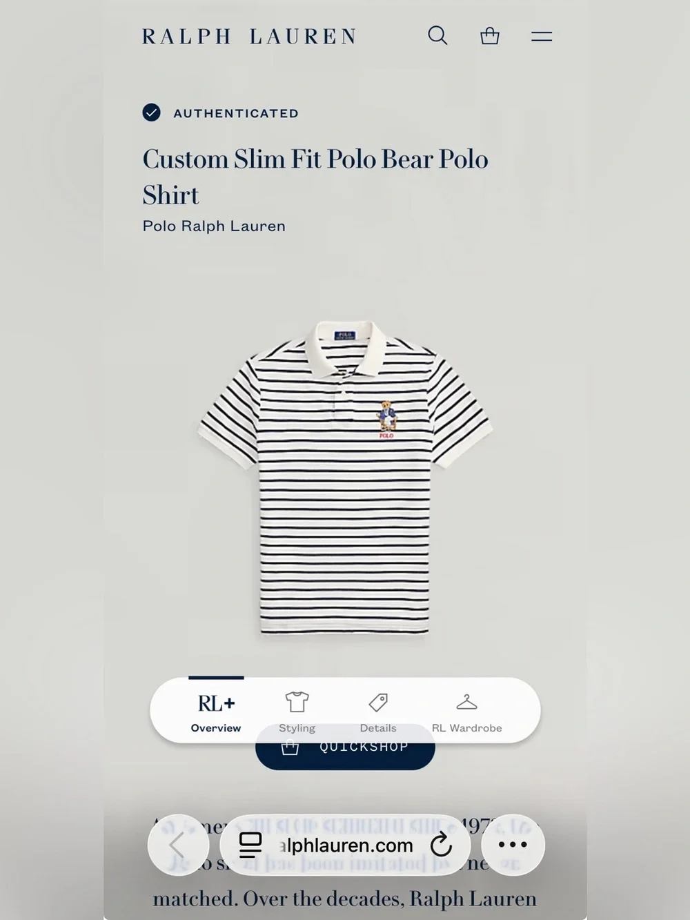 🔥Polo Ralph Lauren Custom Slim Fit Polo Bear Polo Shirt. White/Navy, 2XL NWT🏷️🐻